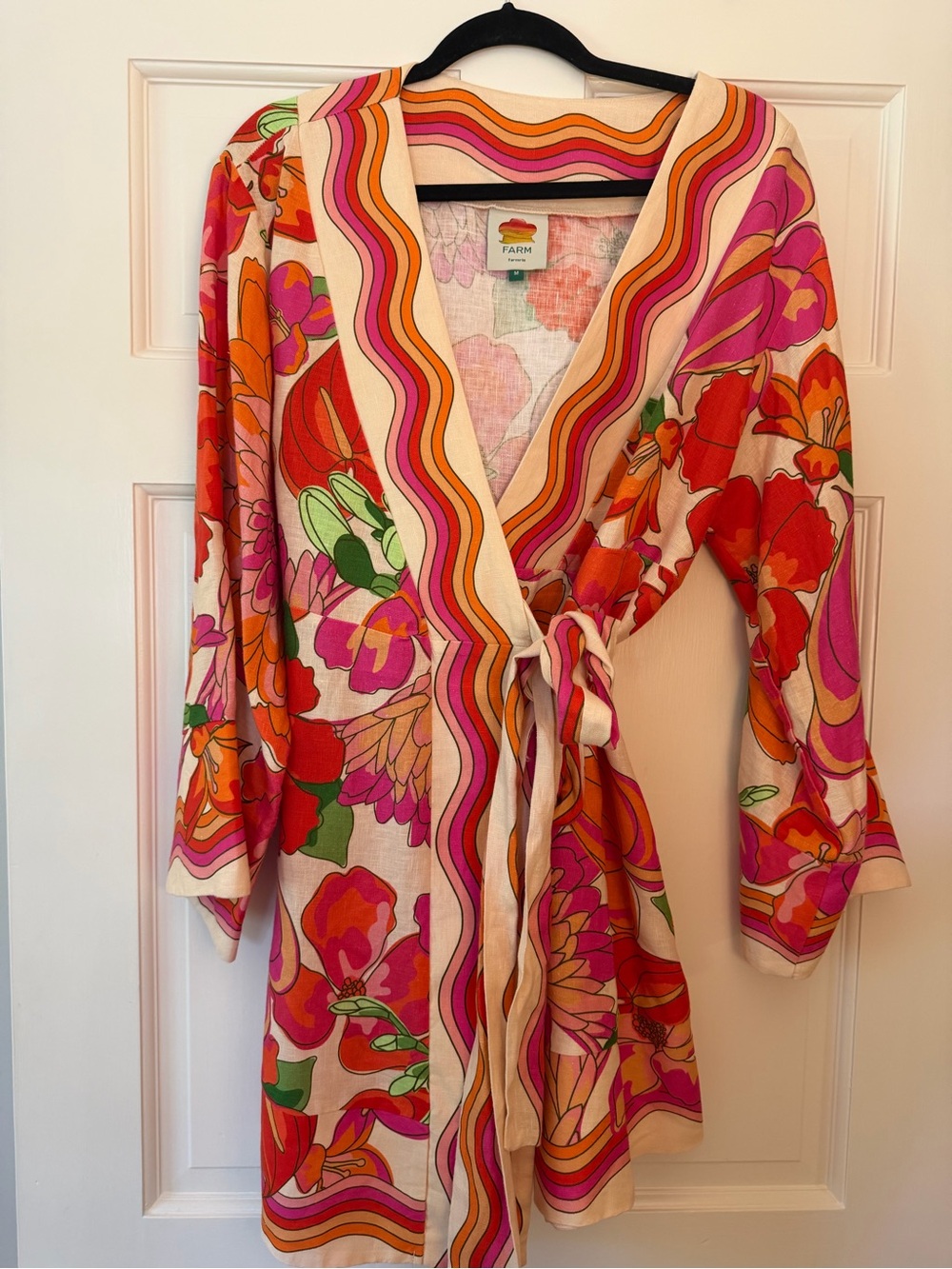FARM Rio Floral Linen Top in Pink, Orange & Cream